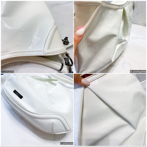 BURBERRY White Check Embossed Patent Leather Medium Craigwell Hobo Bag - Picture 15 of 17